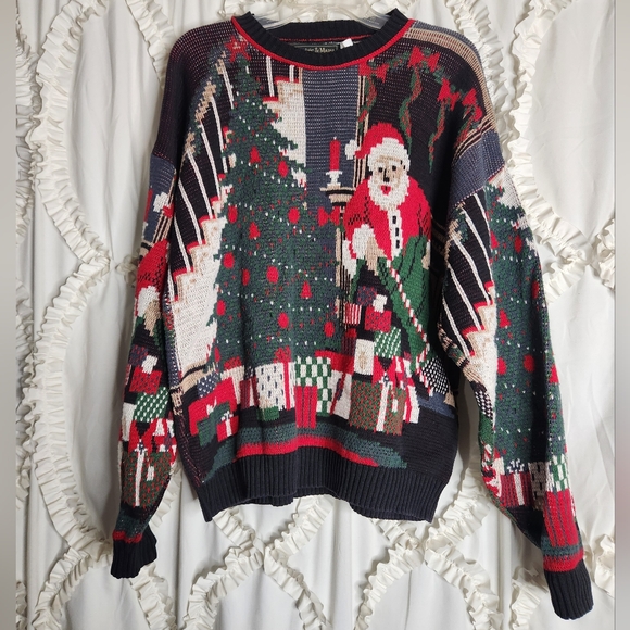 Vintage Dominic & Maria Santa Crewneck Stitch Design Sweater Christmas sz XL - Picture 1 of 7